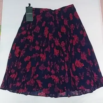 택 포함 미사용 새상품 LAUREN 네이비 빨간색 꽃무늬 쉬폰 스커트