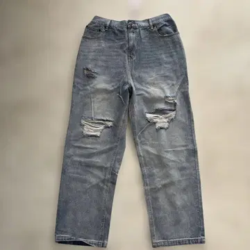 데미지 가공 그레이 스트레이트 청바지 3