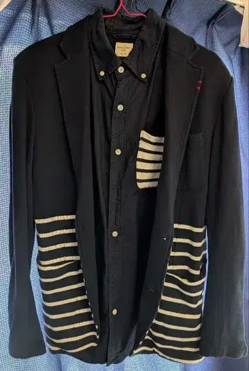 테일러드 자켓 셔츠 세트 블랙/스트라이프