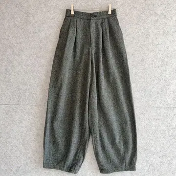 [메데쥬큐] 트위드 턱 와이드 팬츠 커브 팬츠 배럴 레그