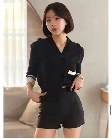 Qung 벨로아 헤링본 숏팬츠 블랙 S 미사용 새상품