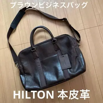 HILTON 고급 천연 가죽 비즈니스 백 브라운 숄더 벨트 포함