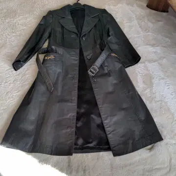 소가죽 가죽 블랙 코트 허리 벨트 포함 [저지 가죽]