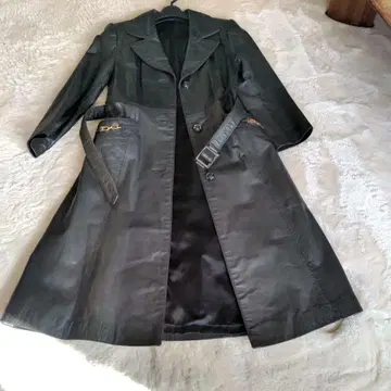 소가죽 가죽 블랙 코트 허리 벨트 포함 [저지 가죽]