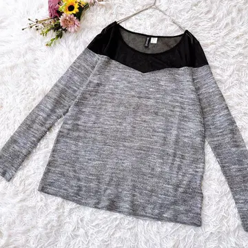 H&M 디바이디드 [ EUR M ] 이소재 티셔츠 긴팔 시스루 그레이