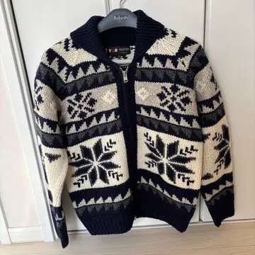 van 눈꽃송이 패턴 풀 집업 니트 스웨터