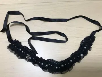 미사용 핑크하우스 초커 헤어밴드 레이스 비즈 리본 블랙