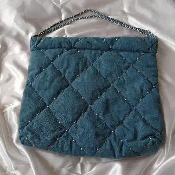 데님 원단 체인 숄더백 빅 사이즈 파우치 포함