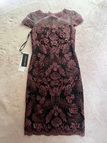 타다시 쇼지 엘레강트 꽃무늬 원피스 블랙/핑크 사이즈 2