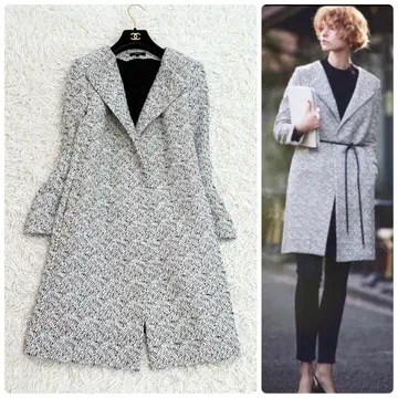 Theory 트위드 롱 코트 아이보리 블랙 포멀