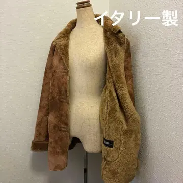 이탈리아제 브라운 무스탕 코트 퍼 옷깃 포함