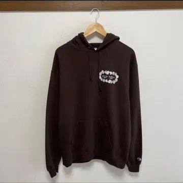 Champion 후드티 L 브라운 풀오버 프린트 USA 구제 의류