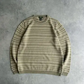 00s/Eddie Bauer/코튼 니트/가는 보더/라이트 그린/M