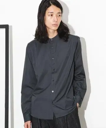 NANO universe 밴드 카라 셔츠 흑먹색