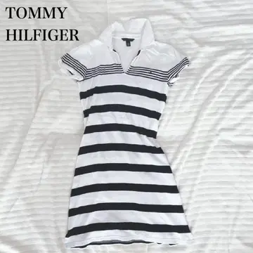 TOMMY HILFIGER 폴로 원피스 보더 V넥 플레어 자수