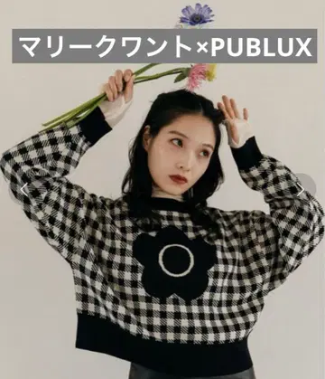 마리콴트 PUBLUX 자카드 니트 상의 데이지 체크