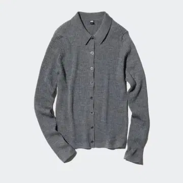 미사용 유니클로 메리노 폴로 가디건 인기 그레이 M 완판템