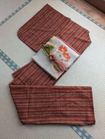 홍차 스트라이프 코몬 아이즈 목화 또는  쇼와 빈티지 앤티크