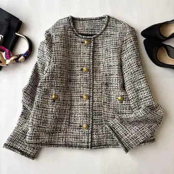 미라 오웬 트위드 자켓 오버 실루엣 하운드투스 체크 패턴 사이즈 0
