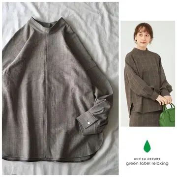 유나이티드 애로우즈 [세탁 가능] 스탠드 카라 글렌체크 속기모 블라우스