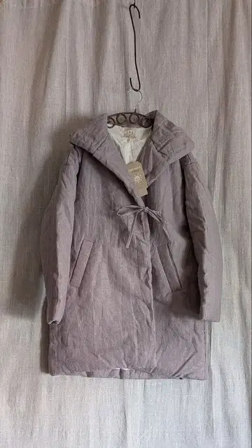 Samansa Mos2 린넨 충전솜 후드 코트 라벤더 새상품