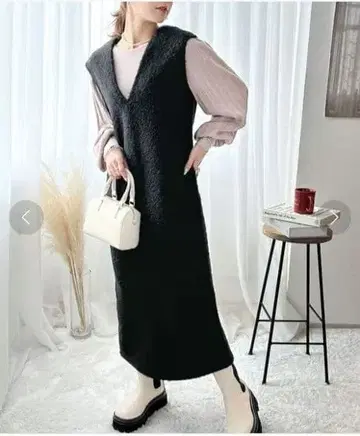 [인기] 클래식 엘프 페이크 링 울 V넥 오버롤 스커트