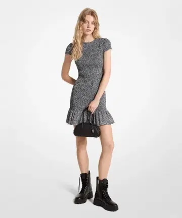 레오파드 무늬 반팔 미니 원피스