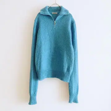 t AURALEE 오라리 니트 모헤어 하프 지퍼 터콰이즈 블루