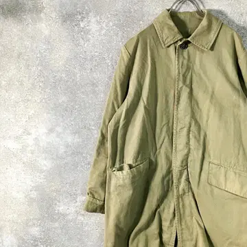 Yarmo 스텐카라 코트 긴팔 카키 미들 기장 코튼 히요쿠 버튼