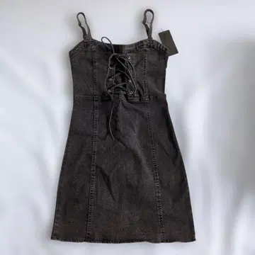 [ 미사용 ] [ 택 포함 ] 블랙 데님 레이스업 원피스