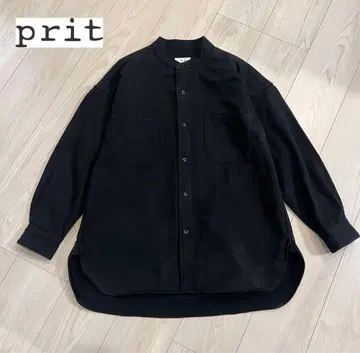 prit 코튼 트윌 스탠드 카라 빅 셔츠 블랙