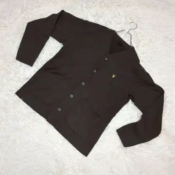 KNOT 응모 v넥 코튼 가디건 브라운 로고 자수 겉옷