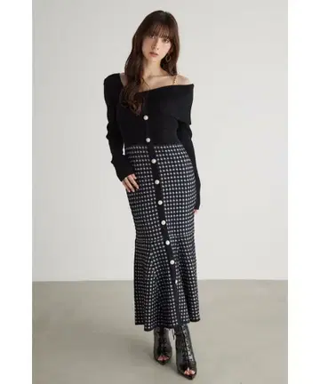 [ rienda ] 비대칭 트위드 knitOP 블랙