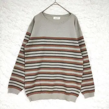 [루니] 스트라이프 디자인 긴팔 니트 스웨터 차분하고 부드러운
