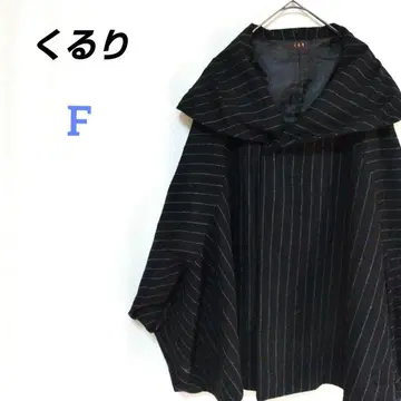 쿠루리 판초 자켓 케이프 핀스트라이프 숄카라 울