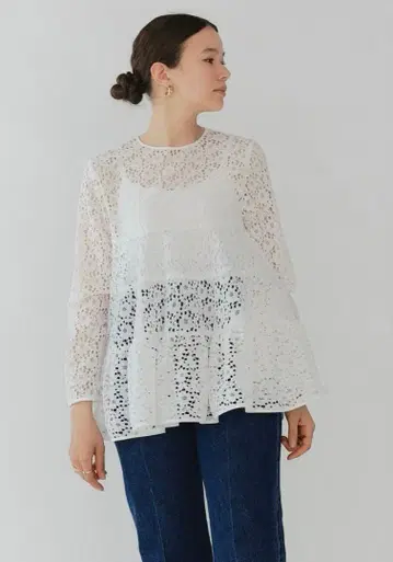 yori 플로키 레이스 티어드 블라우스 화이트 36