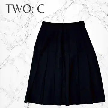 투씨 울 고급 깔끔 심플 플레어 무릎 기장 플리츠 스커트