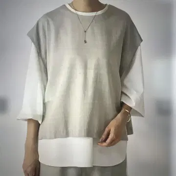 [ 새상품 ] BEARDSLEY 린넨 혼방 그레이 슬리브리스 베스트