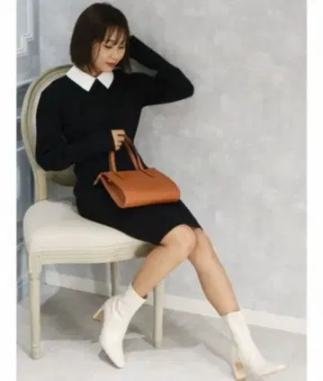 ROYALPARTY 옷깃 부착 니트 타이트 원피스