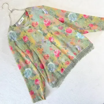 레브쥬르 꽃무늬 셔츠 자켓 프린지 밑단 노카라 일본제 봄 색상 고급