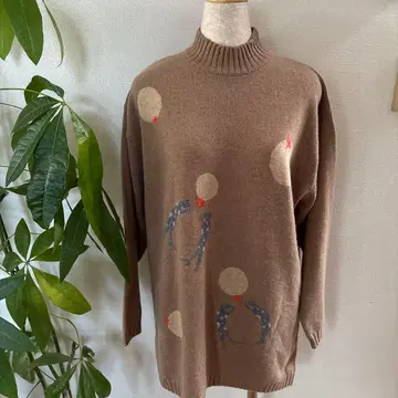 이탈리아제 캐시미어 100% 모크넥 스웨터 베이지 L