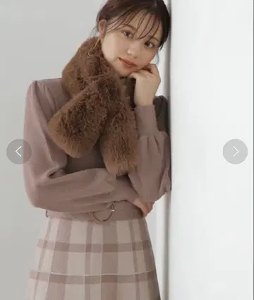 니트 브라운 체크 무늬 원피스 긴팔 벨트 포함