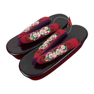 새상품 힐 우레탄 조리 1328 빨간색 꽃무늬 힐 조리 프리 사이즈