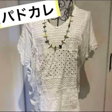 파드칼레 레이스 반팔 티셔츠 화이트 반팔 튜닉 레이스 디자인T셔츠