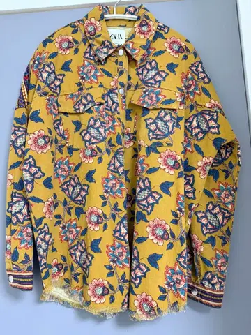 플라워 무늬 긴팔 셔츠 머스타드 긴팔 셔츠 여성용 셔츠