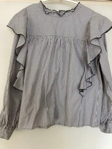 t.yamai 런던 스트라이프 프릴 블라우스