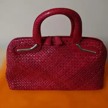 빨간색 뜨개질 가죽풍 핸드백