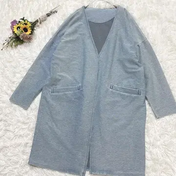 노아쥬 데님풍 V넥 롱 코트 저지 소재 겉옷 프론트 오픈 봄 느낌