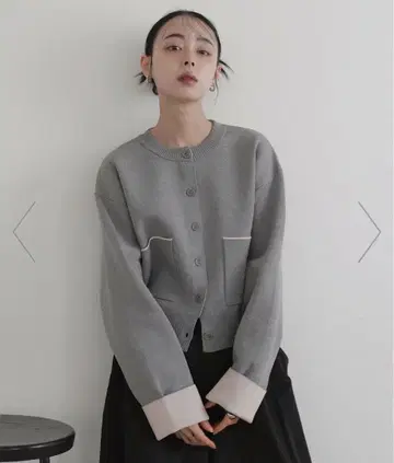 LIAN 바이컬러 니트 가디건 라이트 그레이