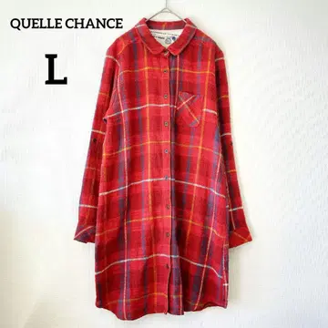 플란넬 셔츠 L 레드 긴팔 체크 무늬 오버 사이즈 097